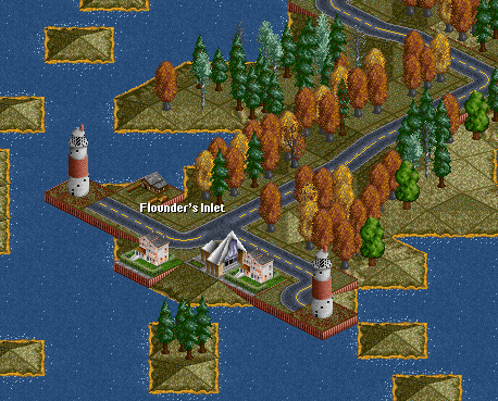 Flounder's Inlet is the southernmost town in the chain, and home to A LOT of fishermen.  There's been talk for years of a ferry service to the main island, but again, like the road to Mondinghead is only just talk at the moment.
