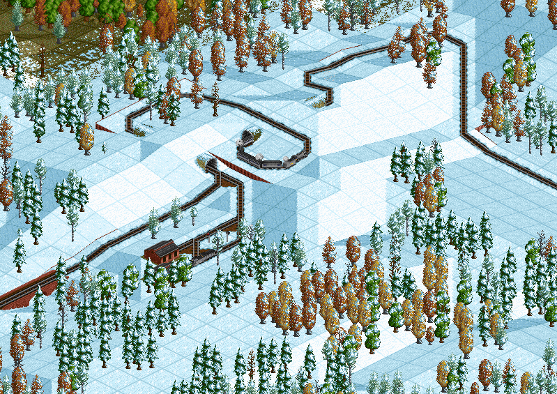 A Northern has just emerged from a tunnel, and is climbing on top of the Serpentine Mountains, while a doodlebug below is returning to engine sheds after snow ploughing duties.