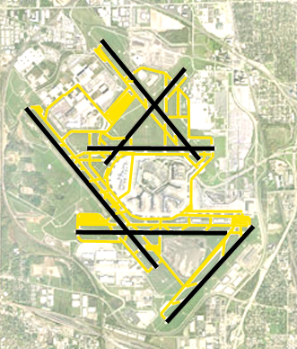 I marked the runways black and the taxiways yellow.