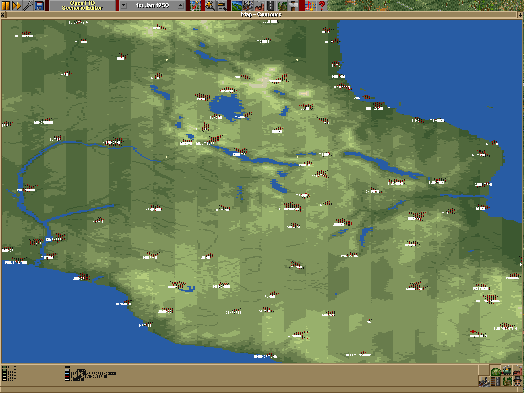 Terrain map view of Southern Africa.