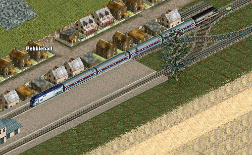 Wolverine with a P42DC, 1 First class/Snack car, 3 Coaches, 1 Cabbage