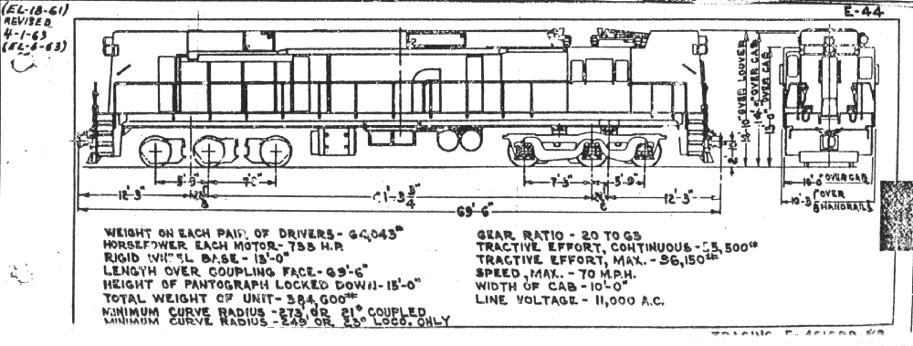 PRR E-44 drawing w/stats and dimensions