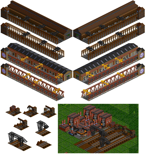 A couple industrial stations, one of which has been coded.  I hope to eventually rework the steel mill so that the three (ore hoist, coil crane, and mill) combine into one unit.