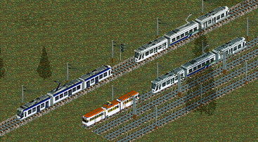 4-door-regiotram - train-version (grey-white)<br />4-door-regiotram - tram-version (grey-white)<br />5-door-regiotram - train-version (blue-white)<br />B80-Tram (will be remodeled) (orange-white)