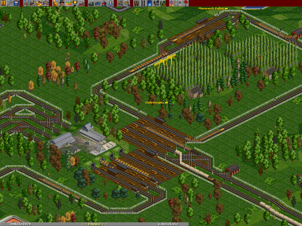 The sawmill with incoming wood from 3 different forests areas and outgoing wood products to the paper mill