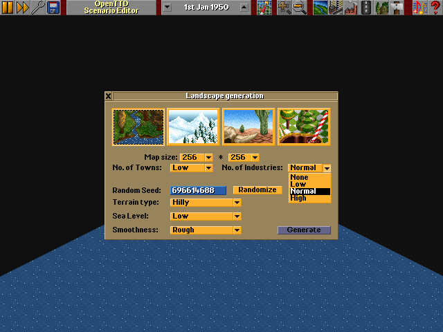 New Generate Terrain screen.