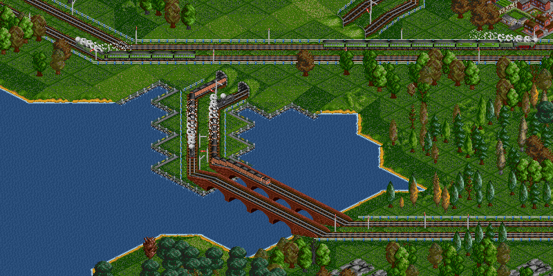 Oh, and the tunnels we dug were at sea level, so we had to use canals to protect our precious goods trains. :P We're at the moment side-by-side with an empty 2-10-0 train.