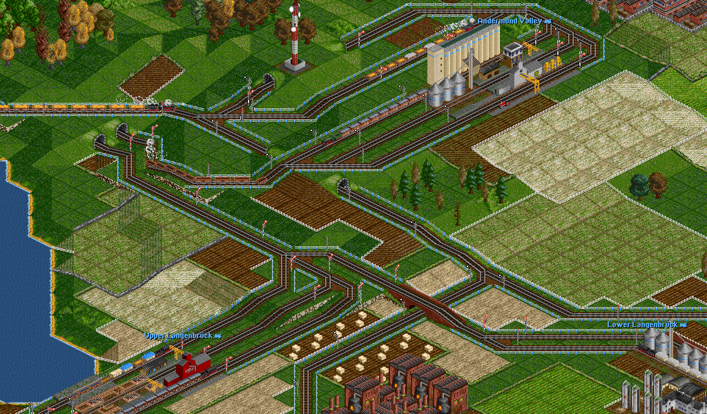 Andermund Valley is my grain train's destination. For now, it's just a small drop-off point for grain and livestock, and there are no goods trains here.