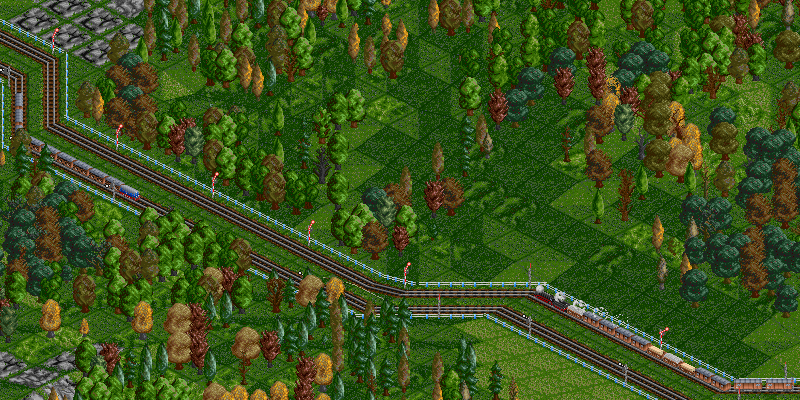 Just beyond the tunnels is some very difficult terrain. I tried to bypass it, then realised I had millions in the bank and simply decided to cut through. You can see the cliffs the tracks are in-between, forming a mini-valley.