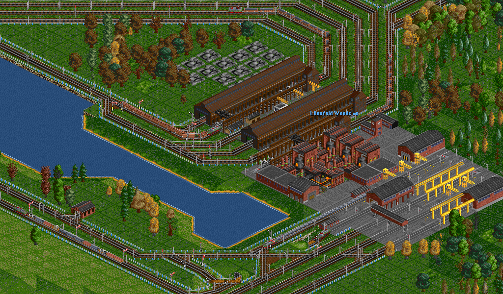 Here's the steel mill, the only one left on the map. Real(ly) heavy industry. ;-) Currently, the steel trains only go to Bielehausen Factory, but soon Andermund will be connected too.