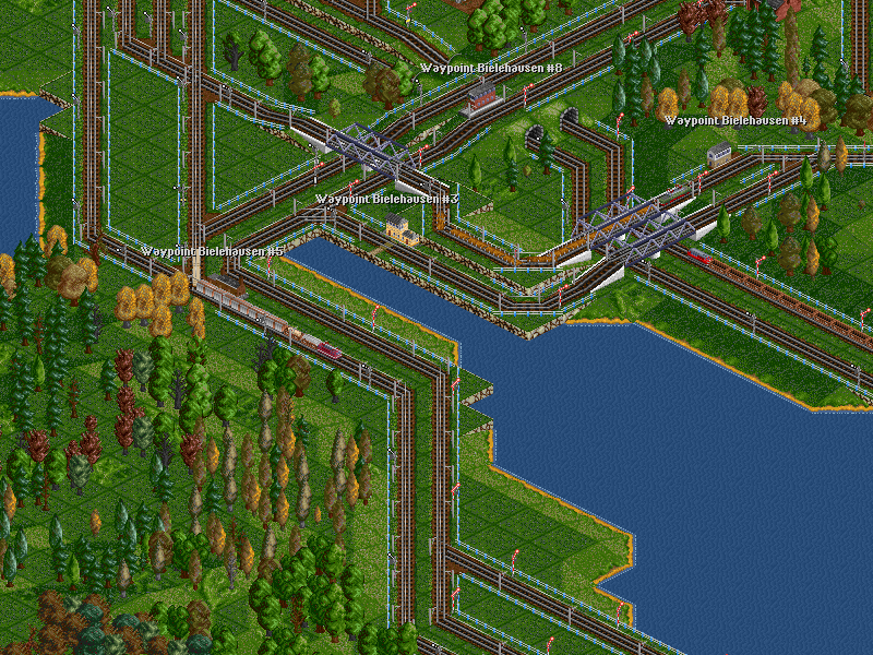The junction outside Bielehausen Factory is a meeting place for my goods, steel, and coal trains.