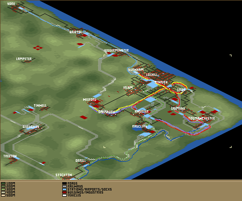 A map of the commuter network at Loxhill. The red line is the busiest, and 2 6-car sets have been tasked to this line. The other 3 will run on the violet line.