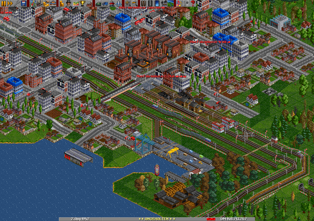 The busy harbour of Neu Fahrmünster. Heavy iron ore trains are heading for this station.