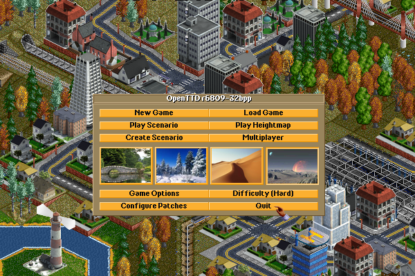 The next variant of the main menu for the version OpenTTD 32bpp
