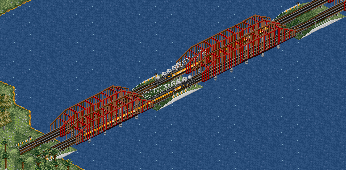 Two 2-10-2's 'Santa Fe' meet on the bridges.