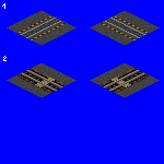 1) rails in gravel with safety lines<br />2) rail crossings