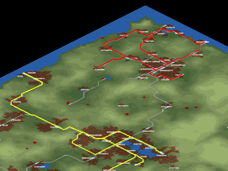 The north of my map. The red lines are InterNorthern, one of the local subsidiaries. Yellow is Central Rail.