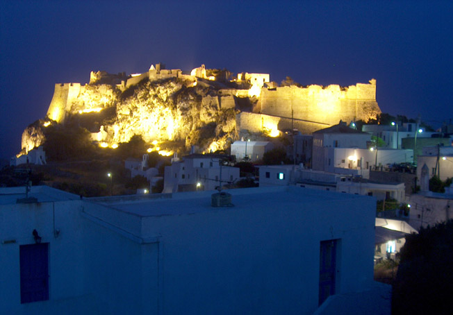 Kythera Castle at night.