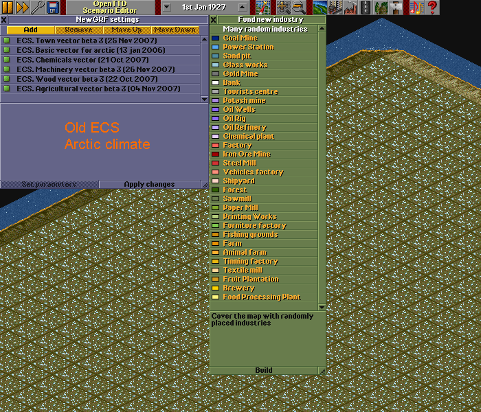 The scenario editor with the old ECS versions. Industry list is normal.