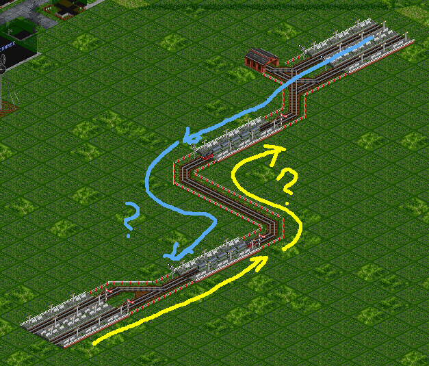 Without signals on the single track, a train *should* reserve a complete path from one terminus to the other.<br />Because it doesn't (Think of the signals as being integrated into the station), the two trains starting at the same time create a deadlock.