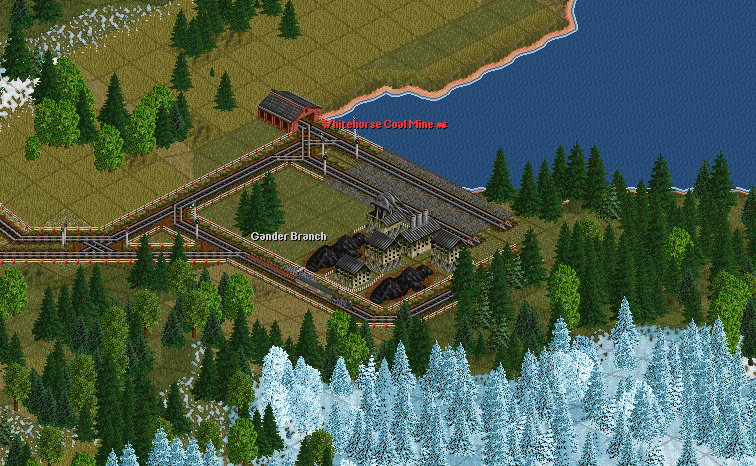 The beginnings of the Gander branch, construction loco No. 54 can be seen with a work train.  The coal mine station had to be slightly shortened to make room for the branch line.
