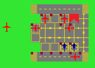 An airport with two runways