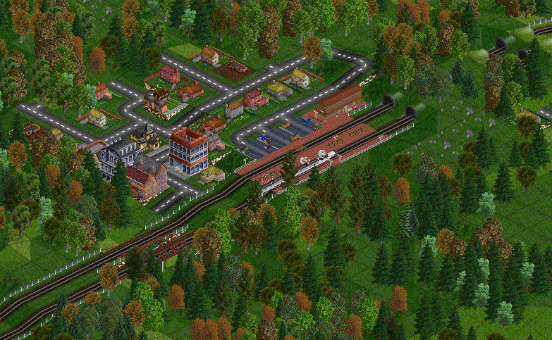 A small town in the middle. Due to a dispute with the local authorities, there's not a full set of resources present yet.