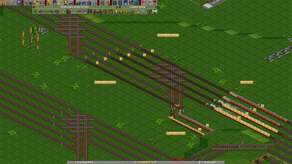 The ML trains have moved into the junction forcing train B onto the on-ramp area.